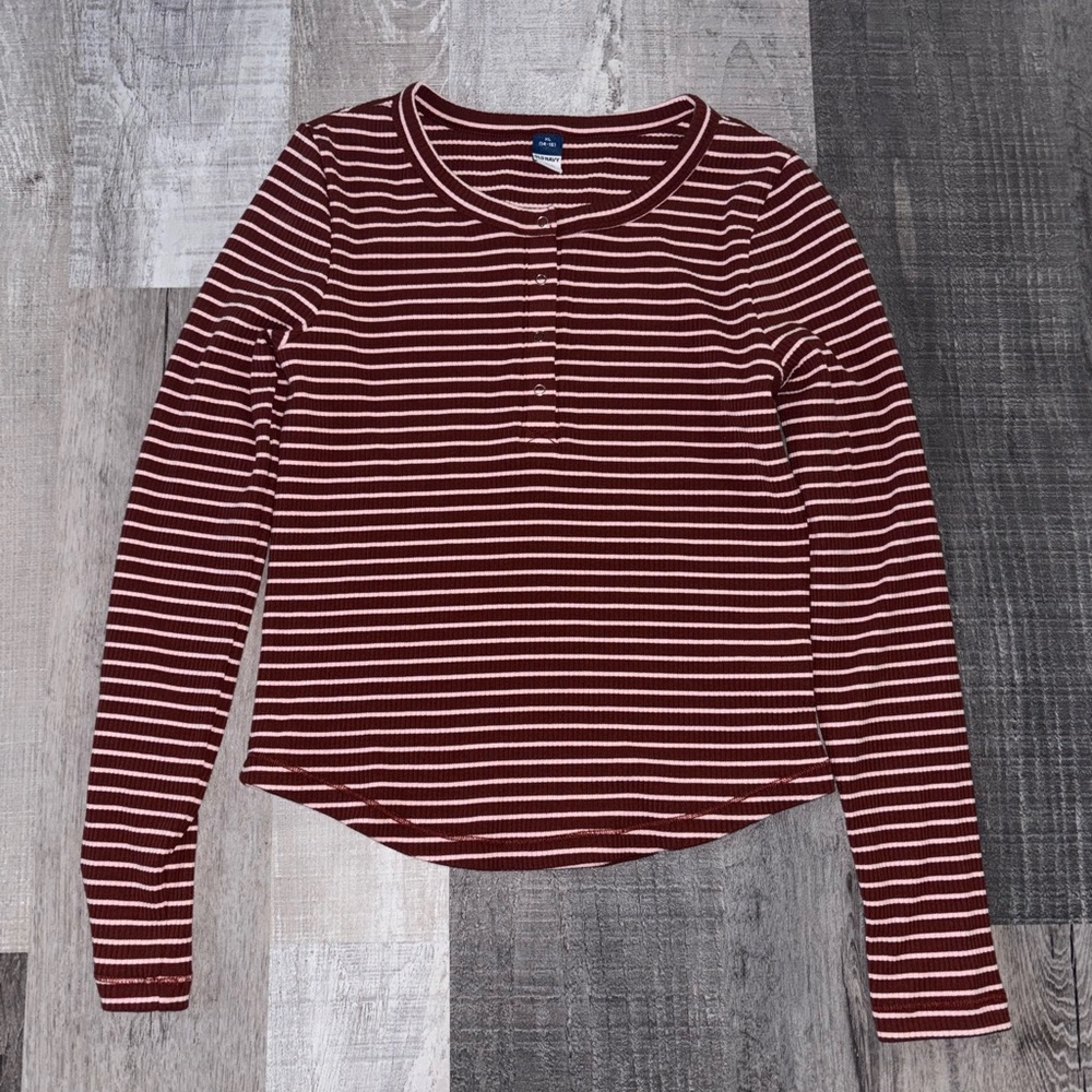 ❤️Old Navy Burgundy and White Striped Long Sleeve Tee
